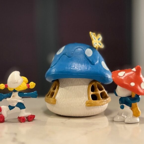 *Rare Vintage Schleich Smurf Mushroom Cottage House & Figurines - Picture 3 of 10